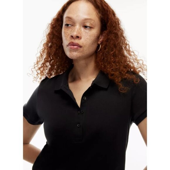 Aritzia Babaton Blue Deaton Tennis Top Short-sleeve polo t-shirt 1/4 button up M - Picture 6 of 14